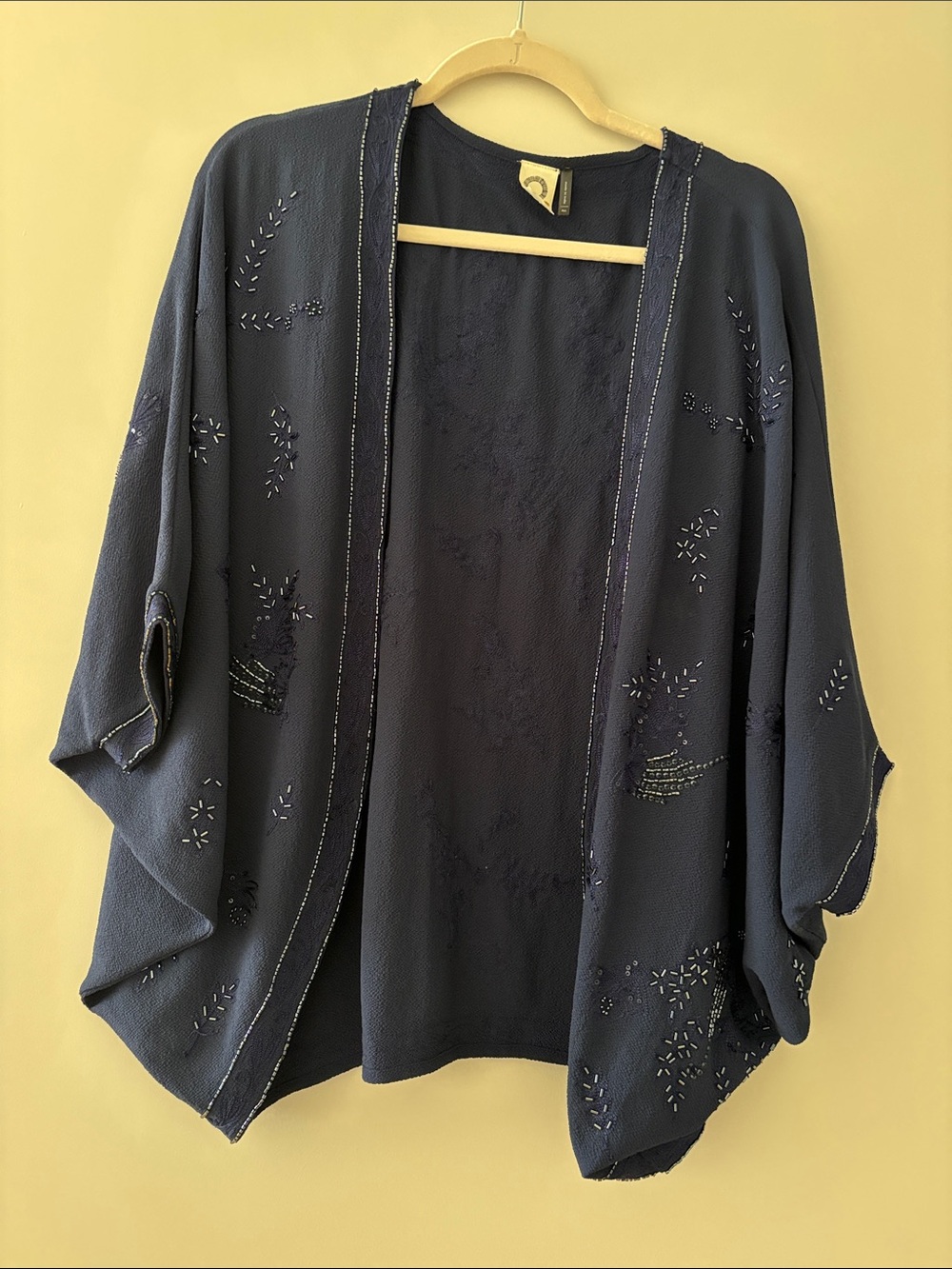 Anthropologie Royal Blue Beaded Open-Front Kimono Shrug